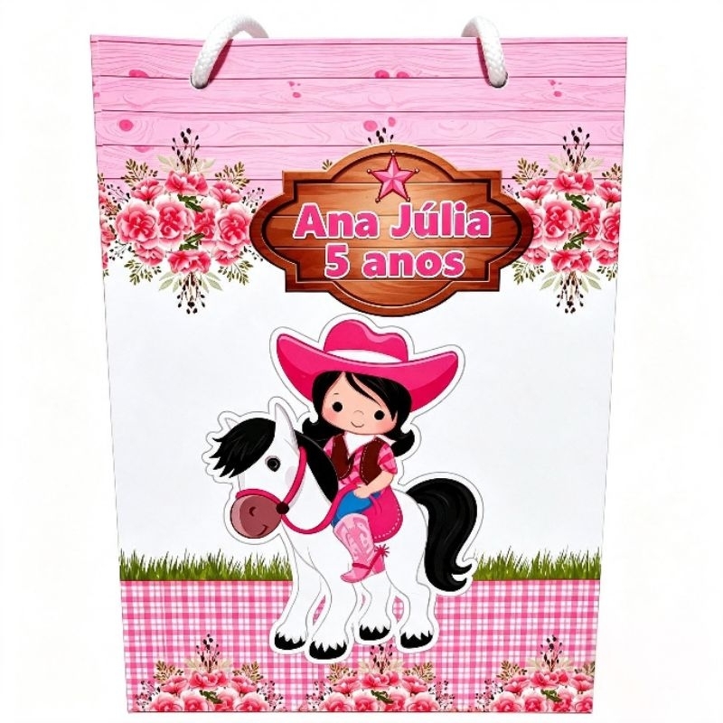 Sacolinha Boiadeira Fazendinha Personalizada - DESMONTADAS Com Nome e Idade Lembrancinha para Festa