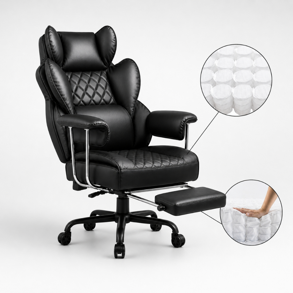 Cadeira de Escritório UltraFoot Premium Gamer Ergonômica Reclinável em Couro Sintético com Suporte Lombar Apoio para Pés