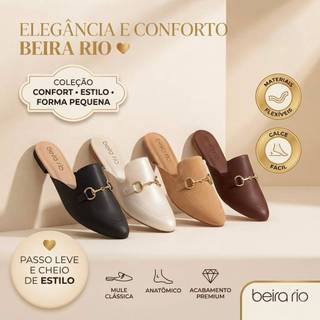 Sandália Mule Sapato Feminino Beira Rio Bico Fino Confortável Fivela Original