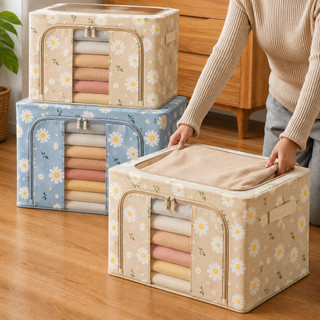 Caixa Organizadora Roupas Brinquedos Lençol Edredom Guarda Roupa Dobrável Visor Transparente