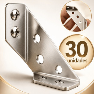 Kit Conector Canto Aço Inoxidável Junção Universal Móveis Madeira Cantoneira Suporte 30 unidades