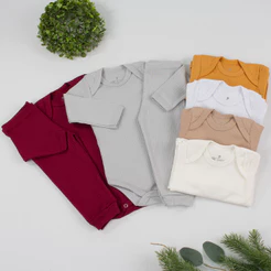 Kit 4 Conjuntos Body Pagão Bebê Algodão Canelado Sortido Cores Neutras