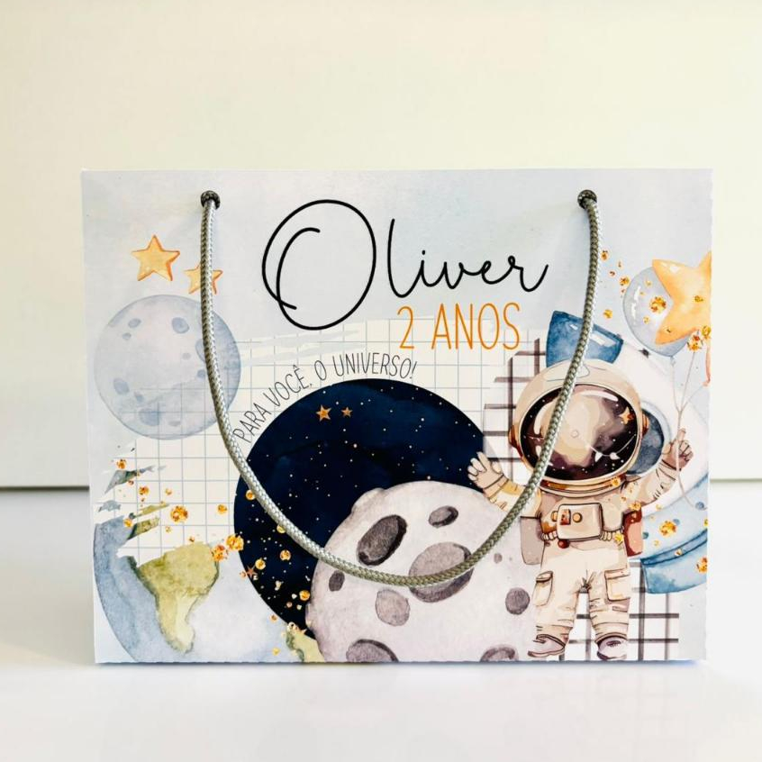 Sacolinha Personalizada Astronauta menino Aquarela | Sacolinha ASTRONAUTA,Bolsinha Lembrancinha Aniversário.