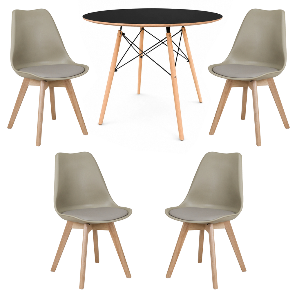 Conjunto Sala de Jantar Mesa Eames 90cm + 4 Cadeiras Saarinen Wood Cores