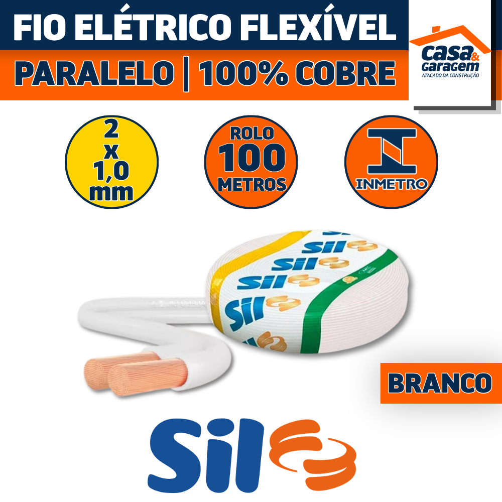 Cabo Fio Flexível Paralelo 2 x 1,0 mm² Branco SIL
