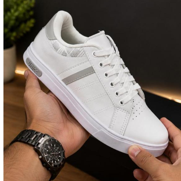 Tênis masculino adulto branco cinza casual dia a dia sapatênis lançamento