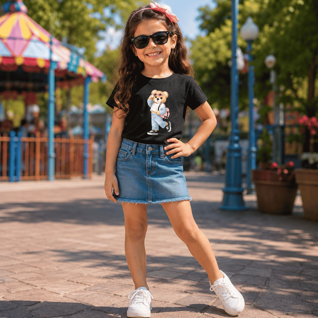 Camiseta Feminina Estampada Urso Estiloso Moda Casual Delicado Algodão Premium Confortável