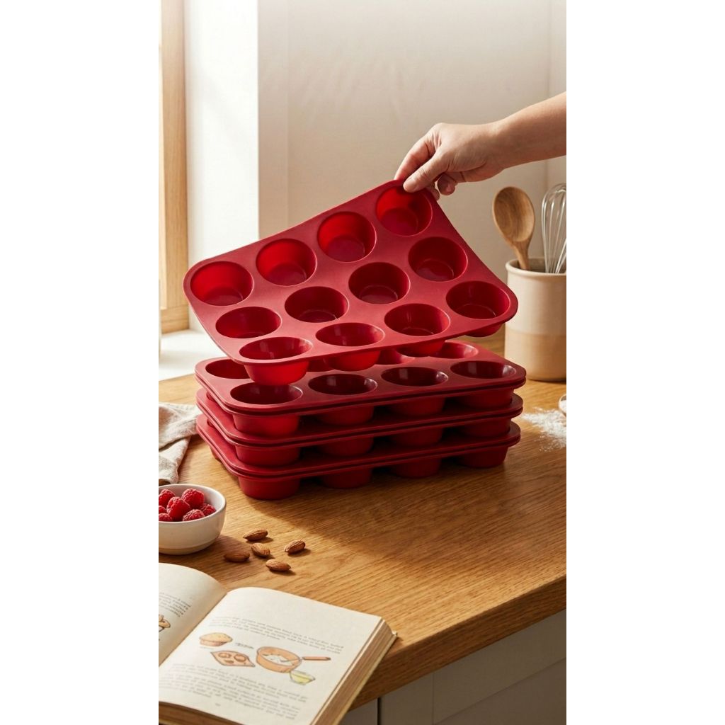 Forma Silicone 12 Cavidades Muffins Empadas Cupcake Bolinho Airfryer Forno Antiaderente Reutilizável