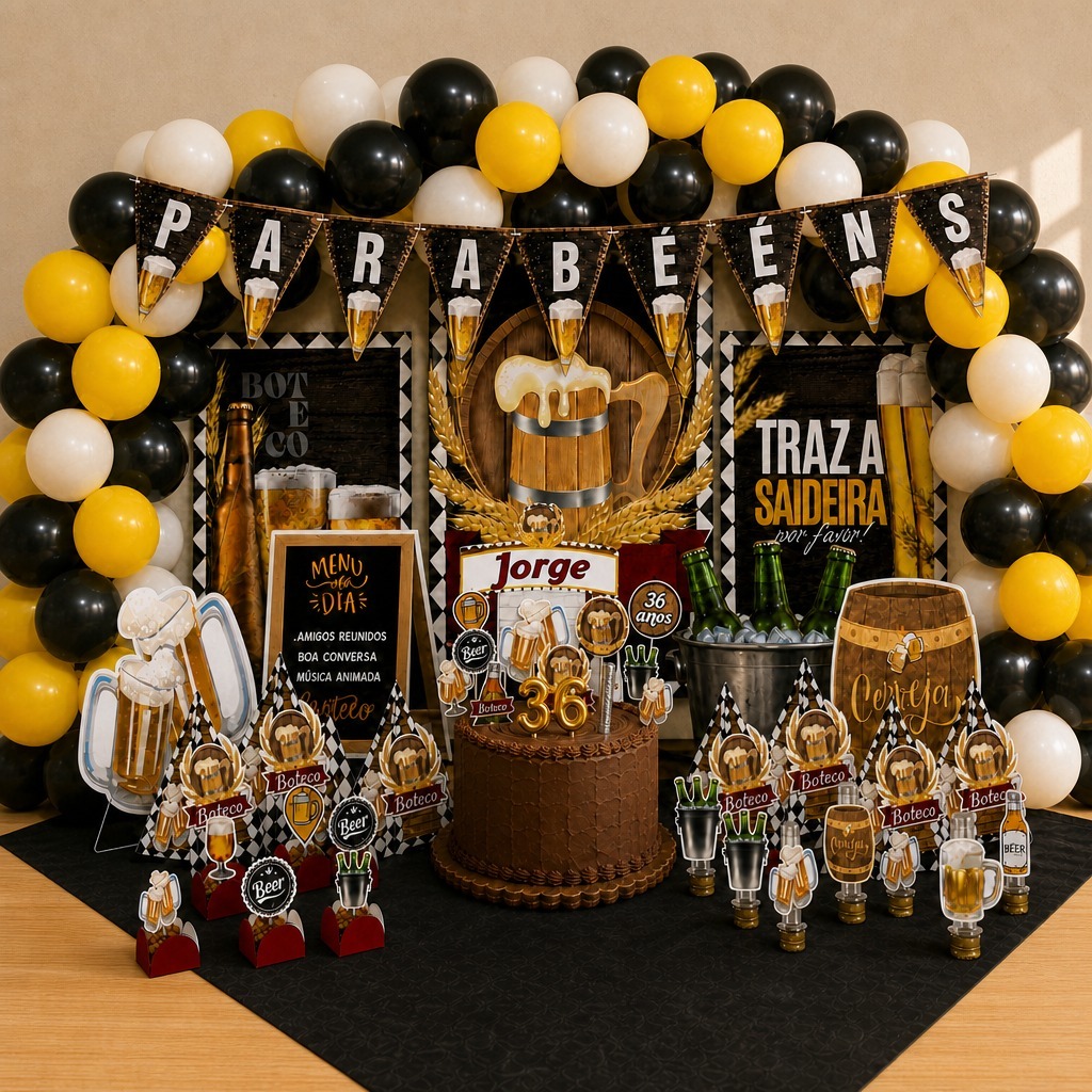 Kit Festa Adulto Boteco Cerveja Chopp Personalizado 78 Itens Decoração Churrasco Lembrancinhas