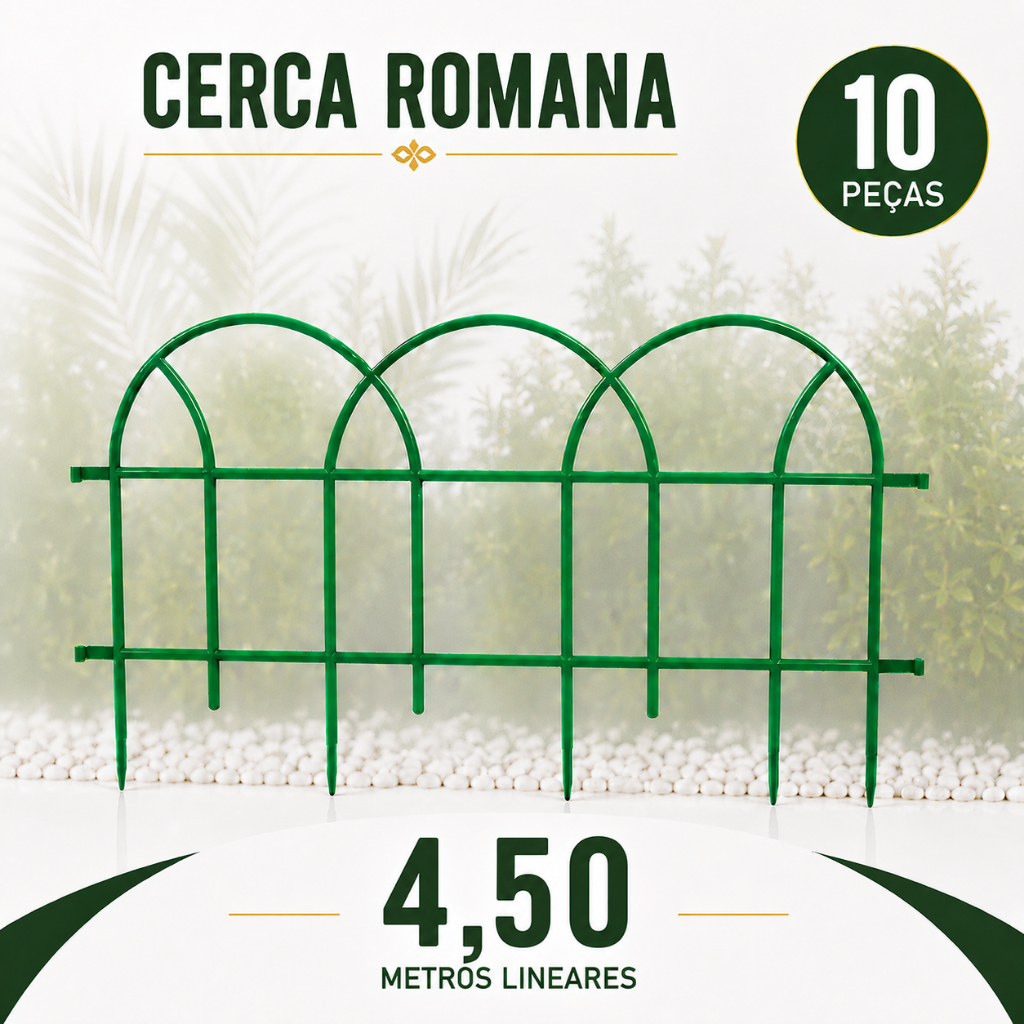 Cerca Decorativa Jardim Verde Romana Kit 10 Peças 4,5m Borda Canteiro Fácil Instalação Resistente