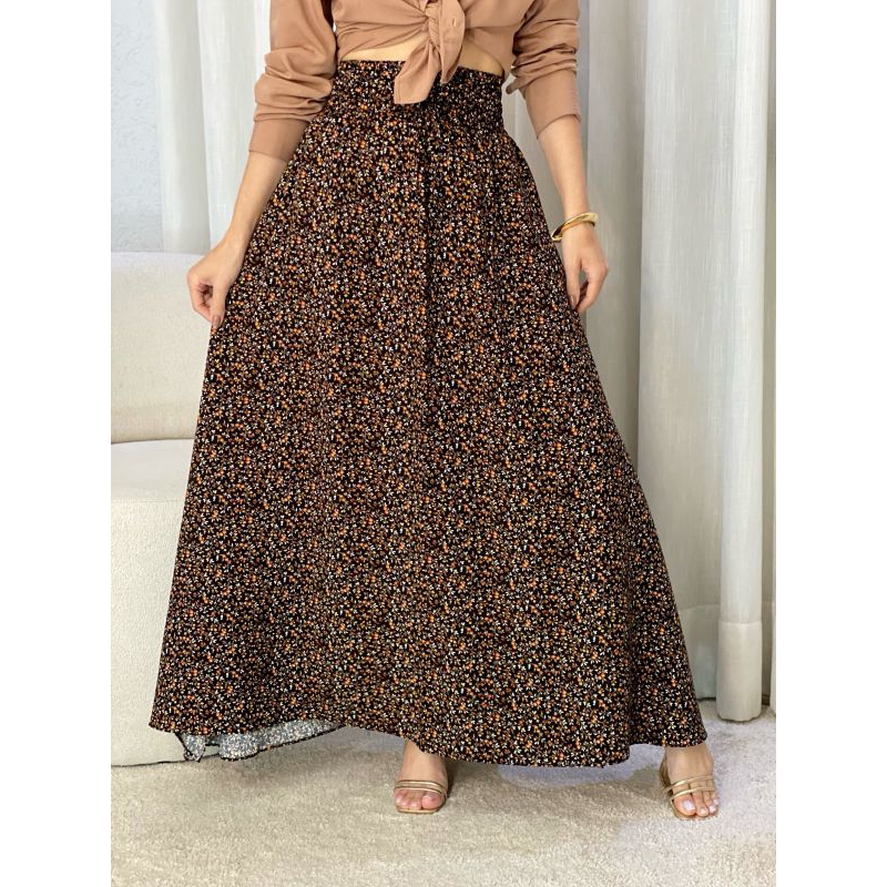 Saia Longa con Fenda Feminina Evangelica Viscose Linho Floral Cintura Alta Verão Moda Elegante