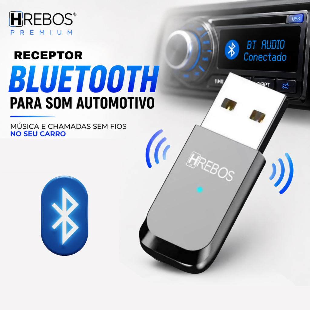 Receptor Bluetooth USB para Som Automotivo Car Connect Adaptador Som Carro