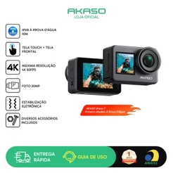 Câmera Ação AKASO Brave 7 4K60fps Tela Touch+Frontal IPX8 EIS 20MP Áudio Wi-Fi Controle Remoto