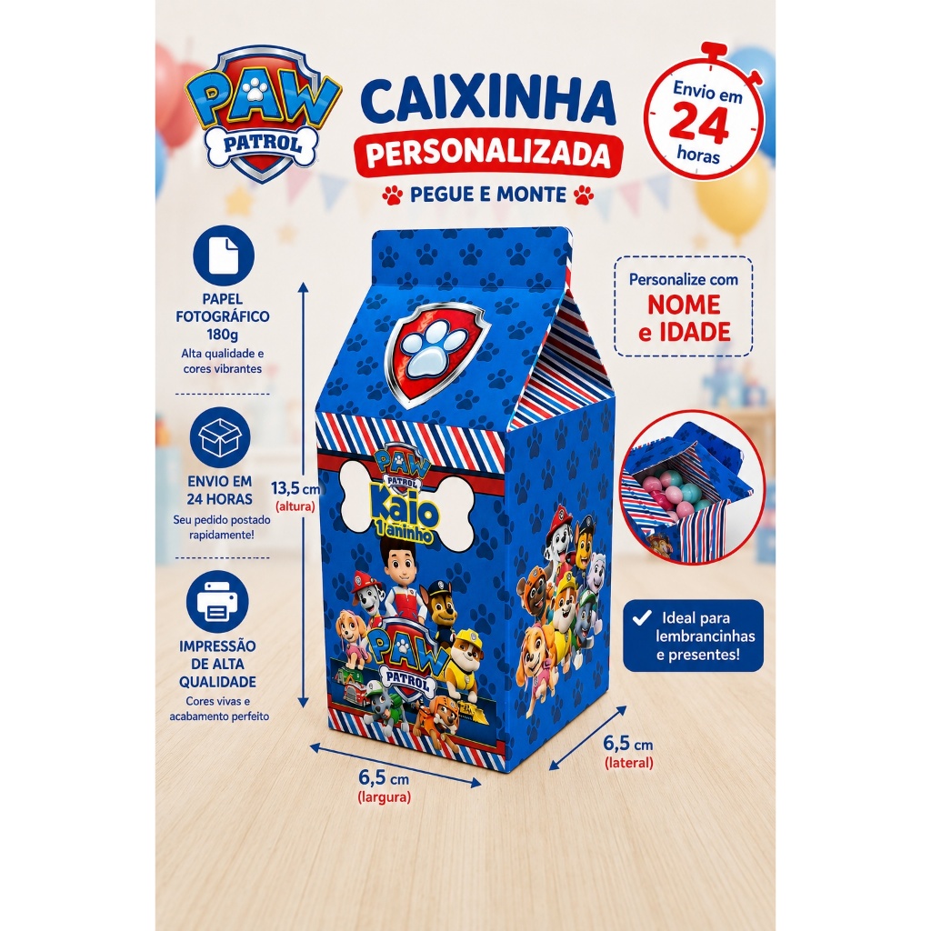 Kit caixinha Milk PATRULHA CANINA | Lembrancinhas Personalizadas Festa Infantil aniversario