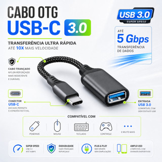 Cabo Adaptador Otg Tipo C Para USB Conecta Mouse Teclado Pen Drive - Escolha Seu Kit