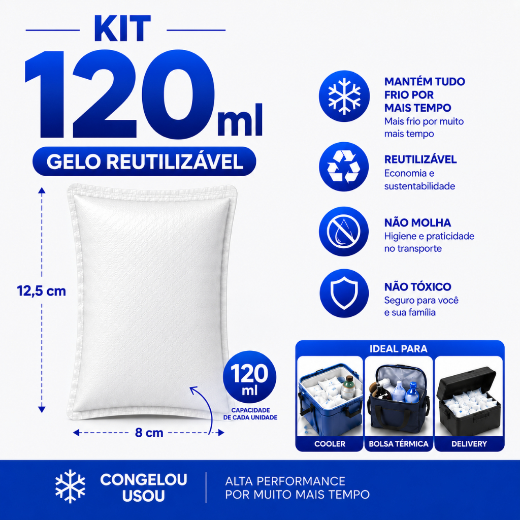 Gelo reutilizável artificial flexível 120 ml alta performance Kits 5 a 20 un placa gelox cooler delivery transporte casa