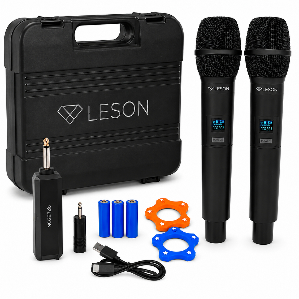 Microfone Sem Fio Leson MIC PRO 2.0 Duplo UHF P10 Igreja Karaokê + Maleta