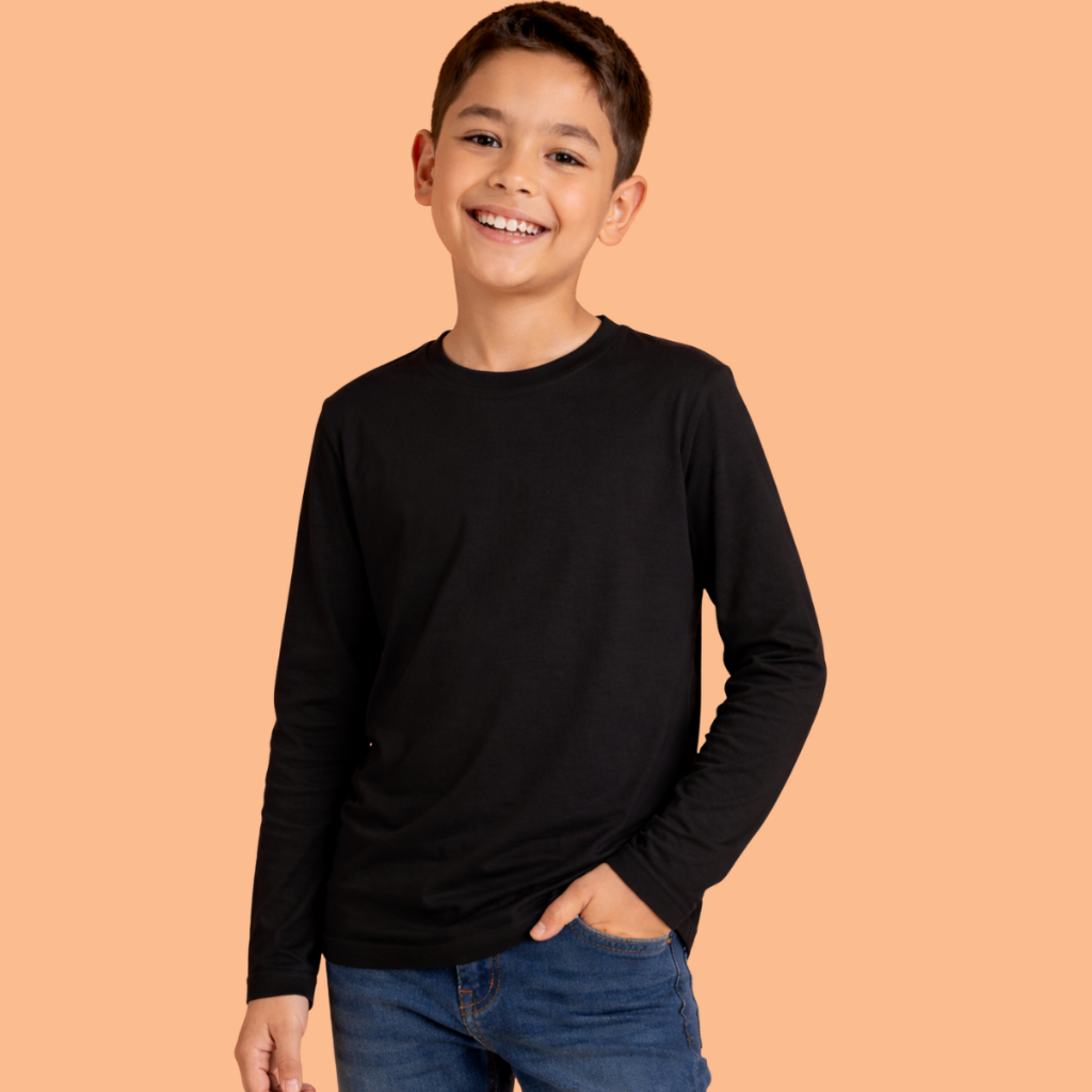 Camiseta Manga Longa Infantil Menino Menina 100% Algodão Premium Lisa Básica Casual Inverno Cores