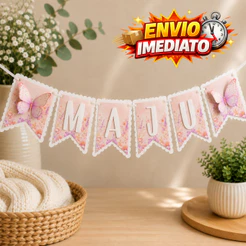 Bandeirolas Personalizada 3d Luxo Jardim Encantado | Borboletas | Decoração | Festa | Aniversário