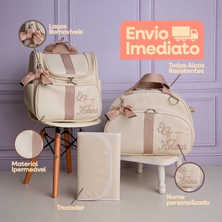 Kit Bolsa Maternidade 3 Peças Personalizada Menina Menino Bordada Mochila Mala Trocador Impermeável Luxo Bebê Gestante
