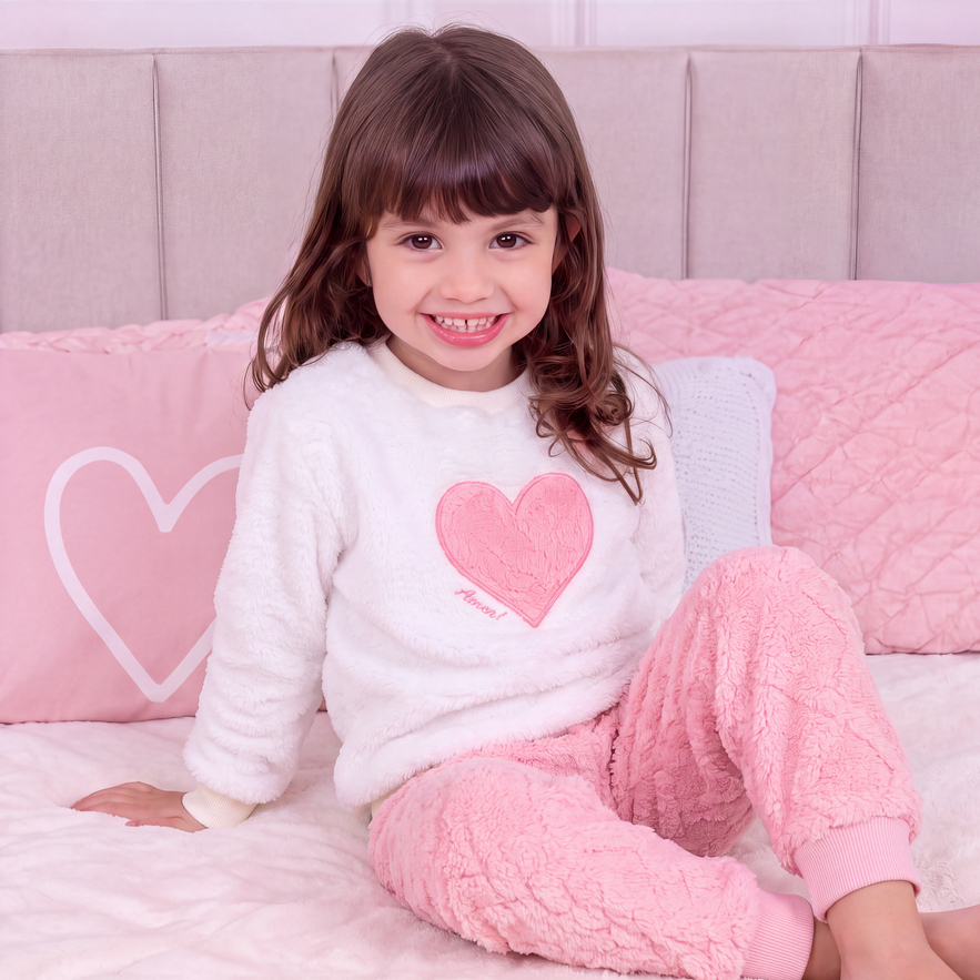 Conjunto Infantil Fleece Peluciado Bichinhos Bordado Pijama ou Roupa de Inverno Quentinho