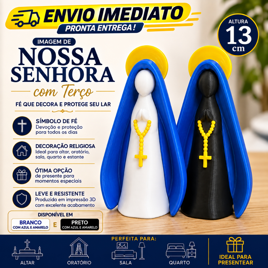 Imagem Nossa Senhora com Terço | Estátua Religiosa Católica para Altar e Presente