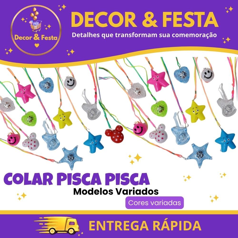 Kit 5 Colares Pisca LED Coloridos Festa Aniversário Balada Eventos Cores Sortidas