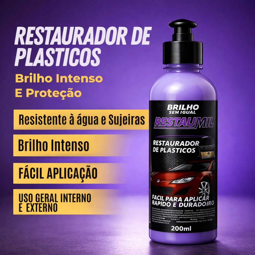 Revitalizador de Plástico Automotivo - Restaurador Brilho Intenso e Proteção Duradoura Automotiva