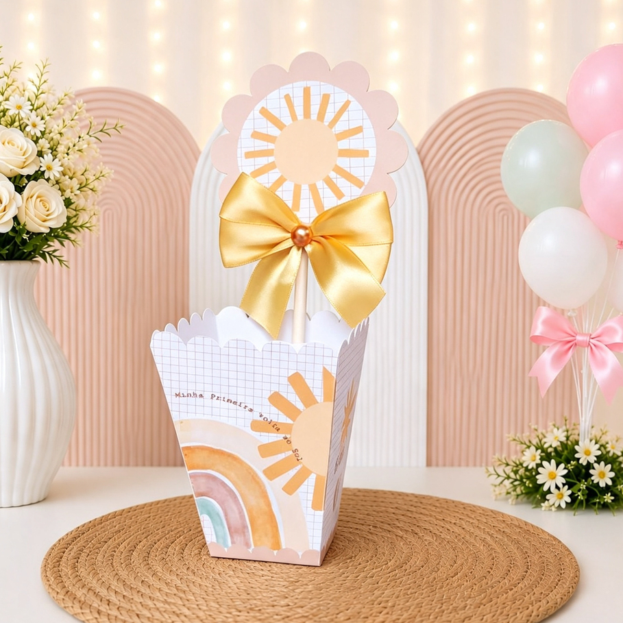 Centro de Mesa PRIMEIRA VOLTA AO SOL SUNSHINE para Festa Infantil | Cachepô Lembrancinha Decoração