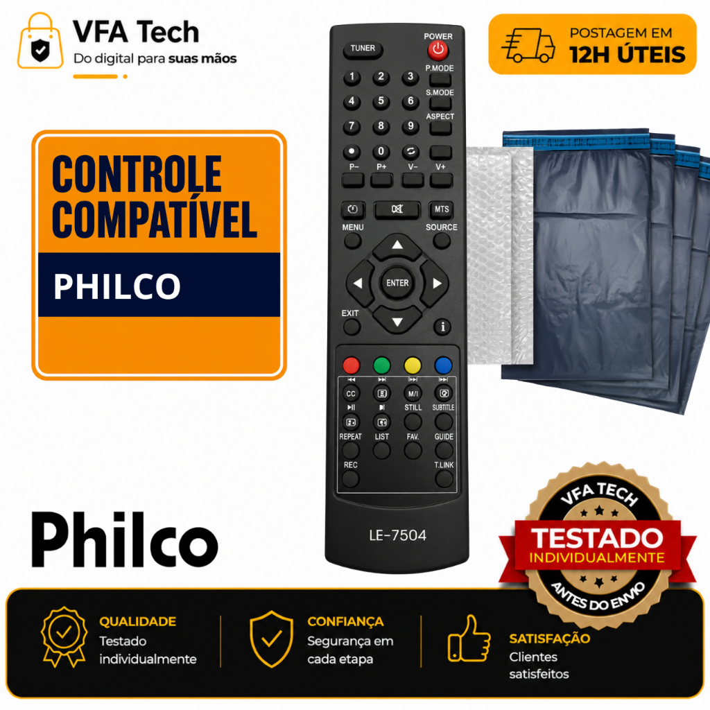 Controle Remoto Compatível Philco Smart TV | LE-7504 | Alta Qualidade | Testado | Envio em 12h úteis