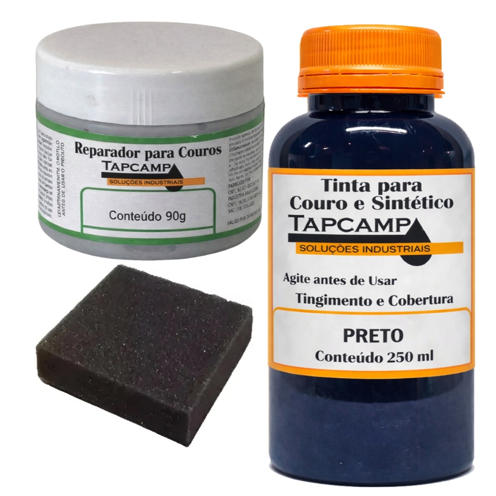 Kit Tinta Preto semi brilho + Massa Reparadora Banco Couro Painel
