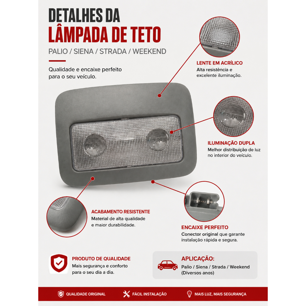 Lanterna Teto + Lampada Led Fiat Palio 2001 2002 2003 G2 Strada Weekend · foto 2