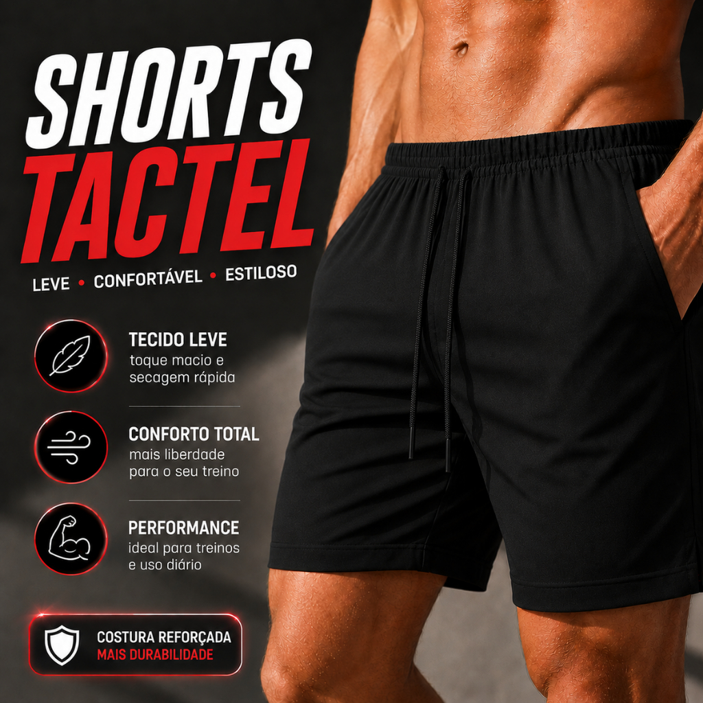 Shorts Masculino Esportivo Tactel com Elastano Básico para Academia Treino Corrida Confortável Preto