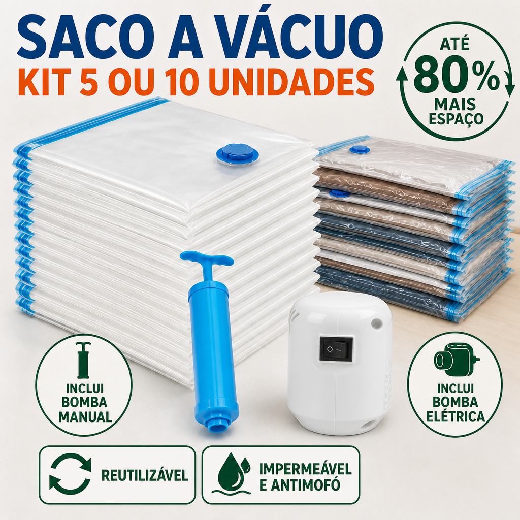 Kit 10/5 Saco a Vacuo Grande Com Bomba
