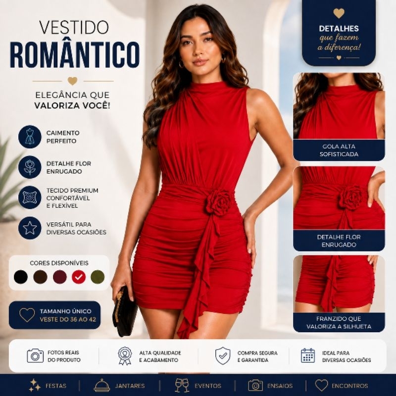 Vestido feminino curto mini romântico elegante detalhe flor Enrugado Plissado Praia Férias verão novidade 2026