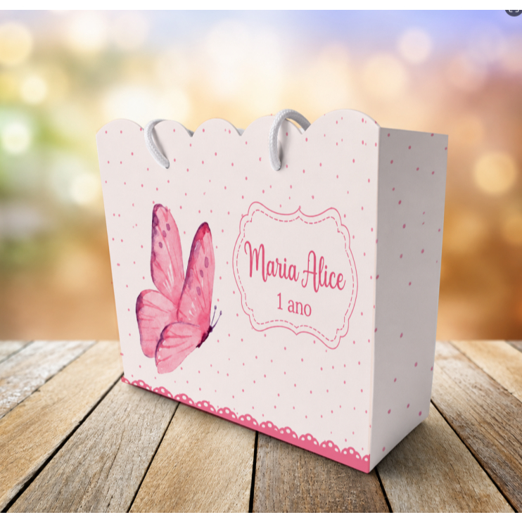 Sacolinha BORBOLETA ROSA Personalizados | Sacolinha | Lembrancinha | Mimos | Aniversário (PEGUE E MONTE)