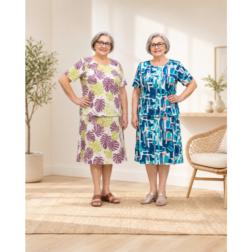 Kit com 2 Conjunto Senhora Camiseta com Saia Evangélica Cristã Feminino Malha Fria Verão Fresco Leve Soltinho