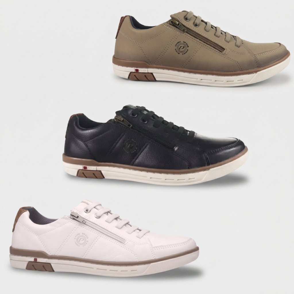 Sapatênis Masculino Pegada Casual Zíper Couro Original Confortável