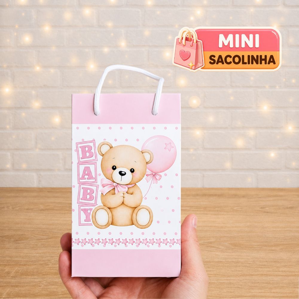 Mini Sacolinha P - Tema Chá de bebê ursinho rosa - menina - aniversario - lembrancinhas - festas