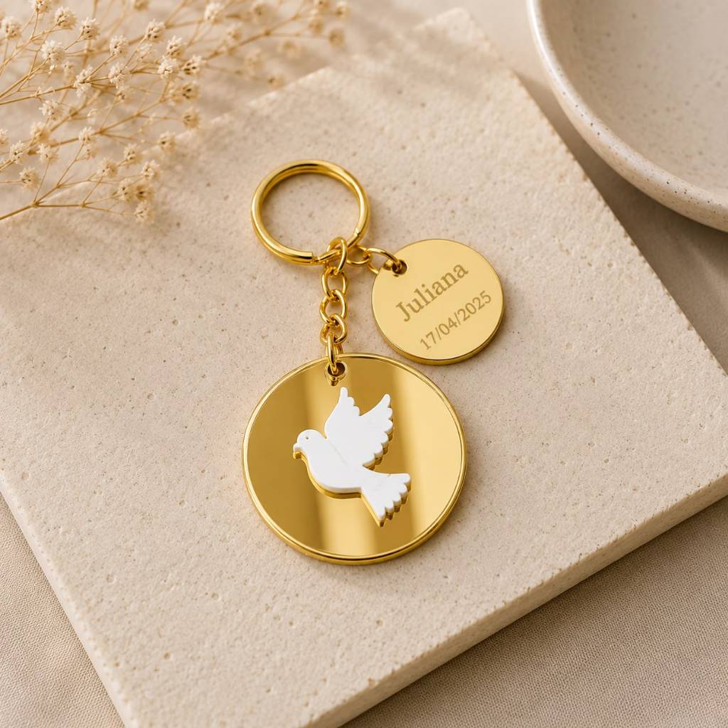 Kit Chaveiro personalizado acrílico Espirito Santo batizado Crisma lembrancinha
