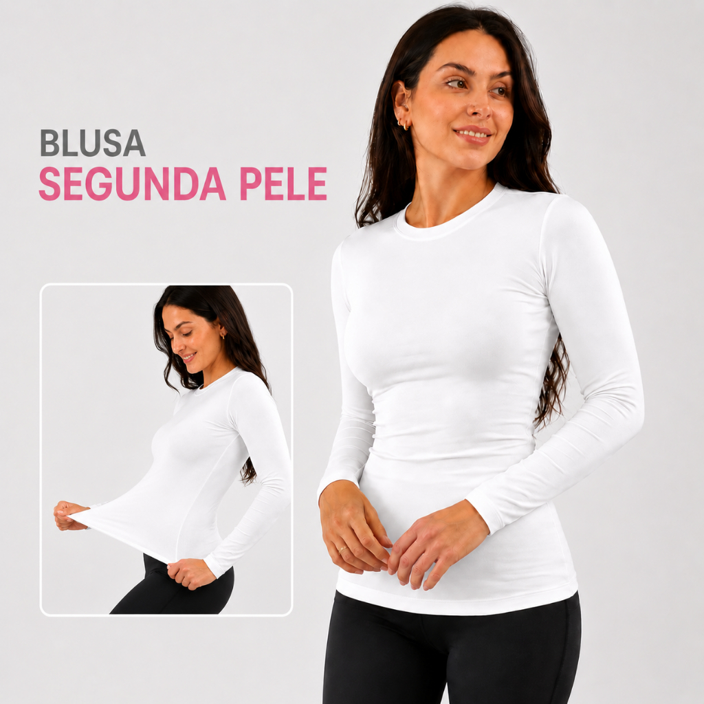 Camiseta Básica Segunda Pele Malha Fria Feminina Manga Longa Térmica Blusa Lisa Camisa Uniforme Frio