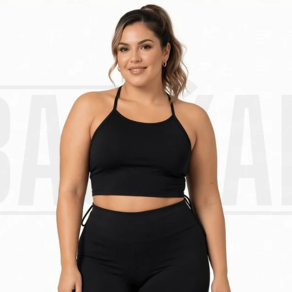 Conjunto Biquíni Sunquíni Top Alcinha Croped Shorts Cordinha Lateral Plus Size Feminino Cintura Alta Moda Praial Verão