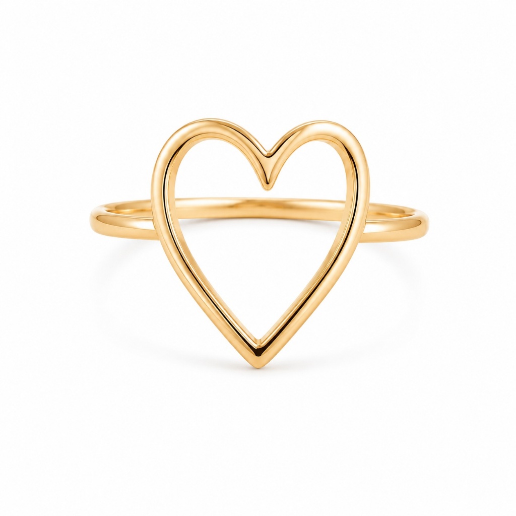 Anel coração vazado banho de ouro 18k