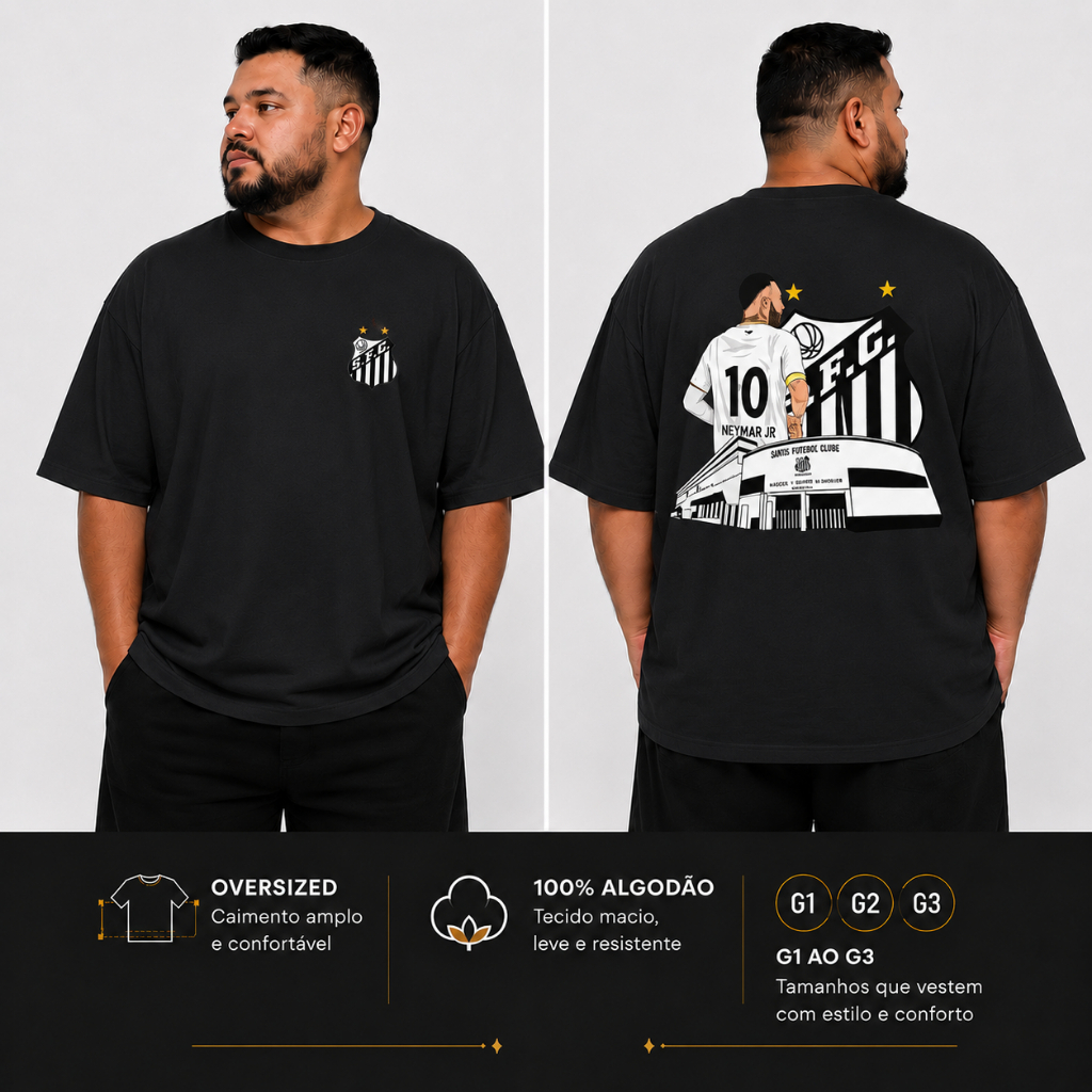 Camiseta Santos FC Oversized Unissex 100% Algodão Camisa Time Futebol Torcedor Casual Manga Curta Premium.