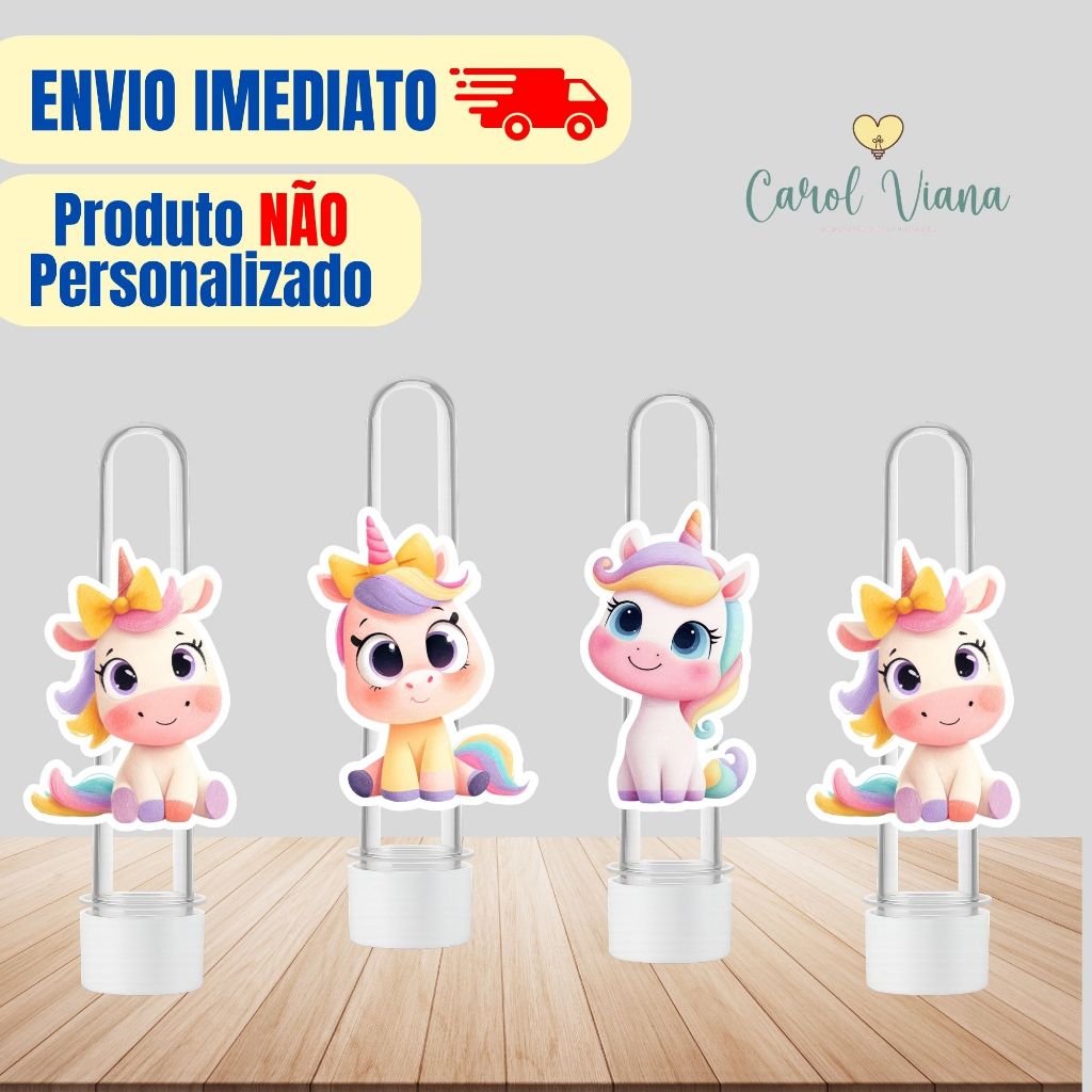 Aplique Para Tubete Únicornio | Tag Topper Personalizado | Lembrancinha Festa Infantil | Aniversário
