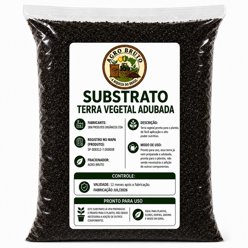 Terra Vegetal Adubada 5kg com Húmus Substrato Orgânico Pronto para Uso em Vasos Plantas Hortas e Jardins