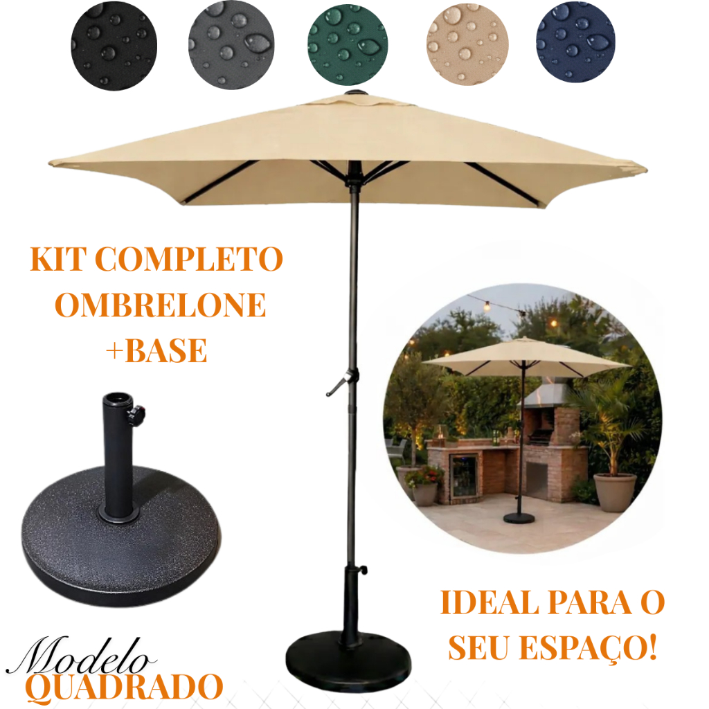 Ombrelone Guarda Sol 2m Quadrado com Base para Jardim Piscina Diversas Cores