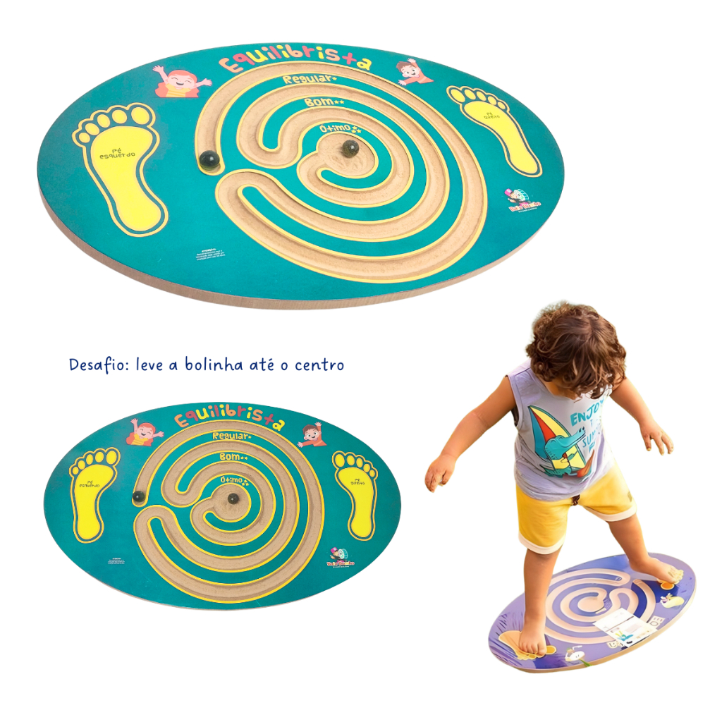 Prancha Equilibrista até 40kg Brinquedo Educativo Equilíbrio Madeira - Bate Bumbo - 3 anos