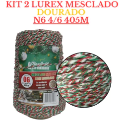 KIT 2 Barbantes Mesclado Natalino Com Dourado (MESCLADO-VERMELHO/VERDE/BRANCO) Linha de Crochê.