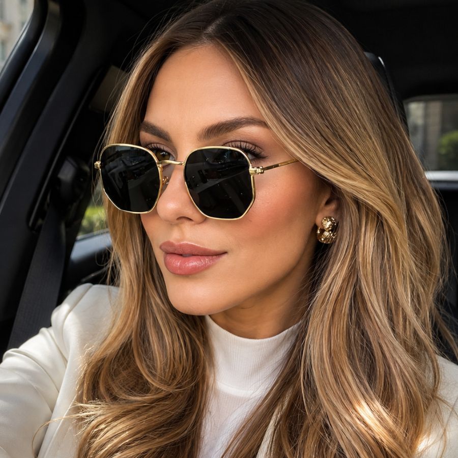 oculos de sol blogueira hexagonal lindo feminino masculino preto espelhado praia viagem geometrico